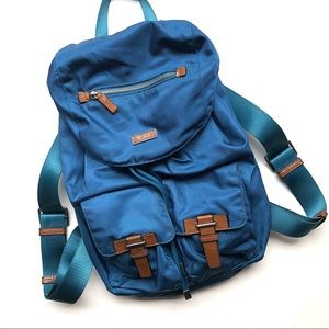 Tumi Travel Backpack Teal Blue with Brown Leather Straps